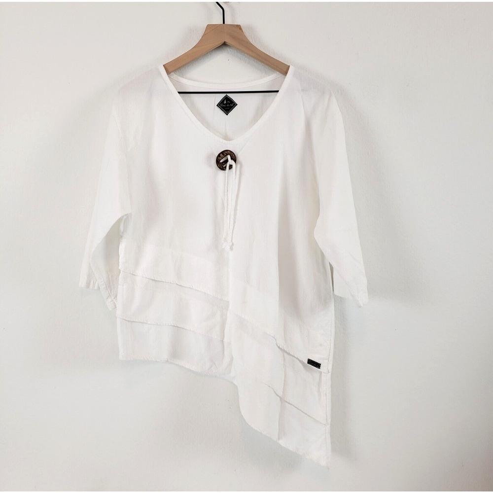 Blanc du Nil SIZE T2 SMALL White Cotton Asymmetrial Lagengook Blouse Top STAINS
